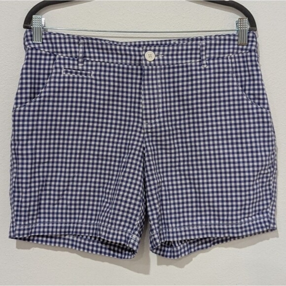 Columbia Women's PFG Super Bonehead Blue White Gingham Fishing Shorts Size 10